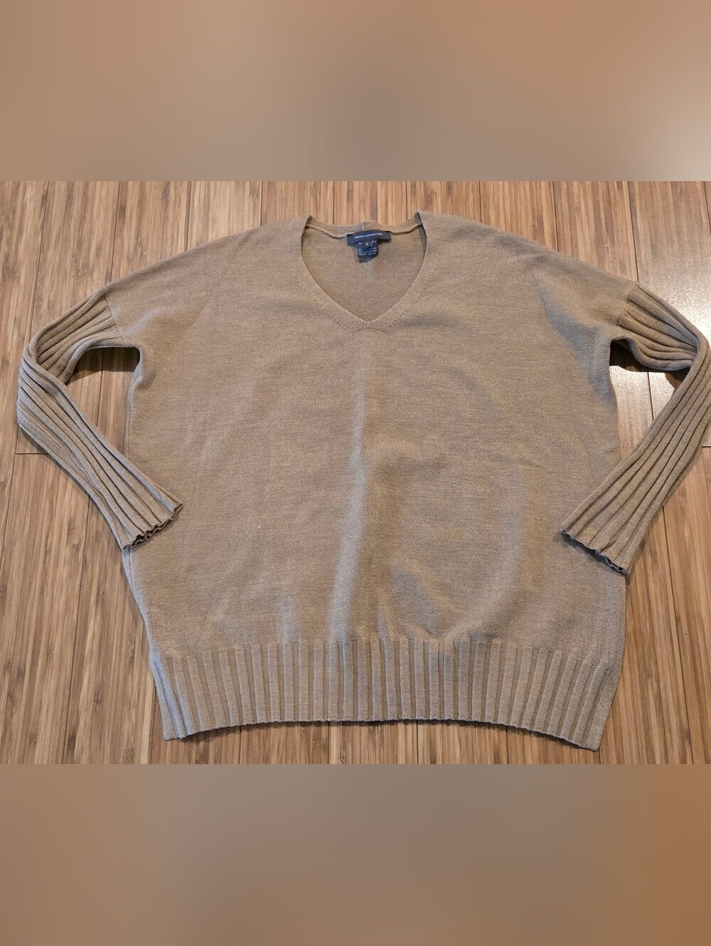 French Connection Womens V-Neck Sweater in Taupe